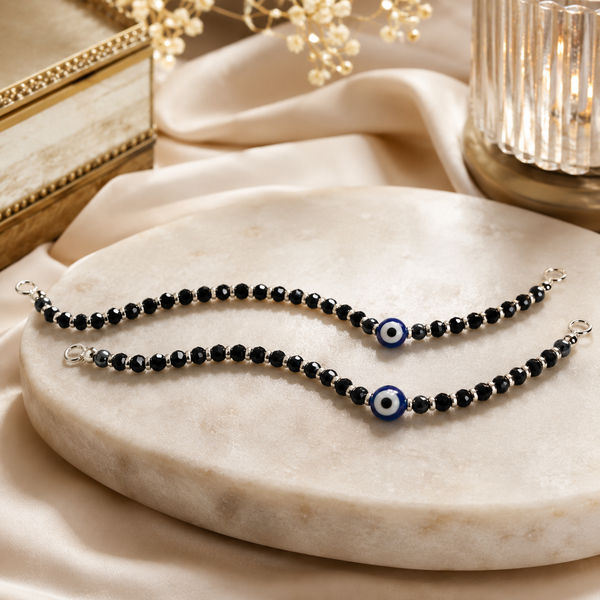 Blue Evil Eye black beads  Womens 925 Silver Anklet